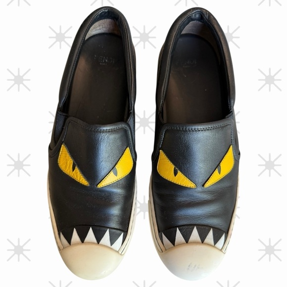 Fendi Shoes - Fendi Black and Yellow Monster Slip-On Shoes